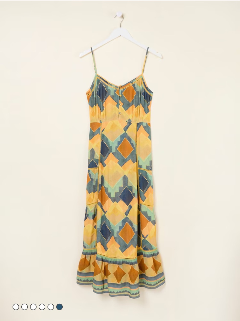 Fat Face Geometric Maxi Dress in Mustard Yellow and Teal